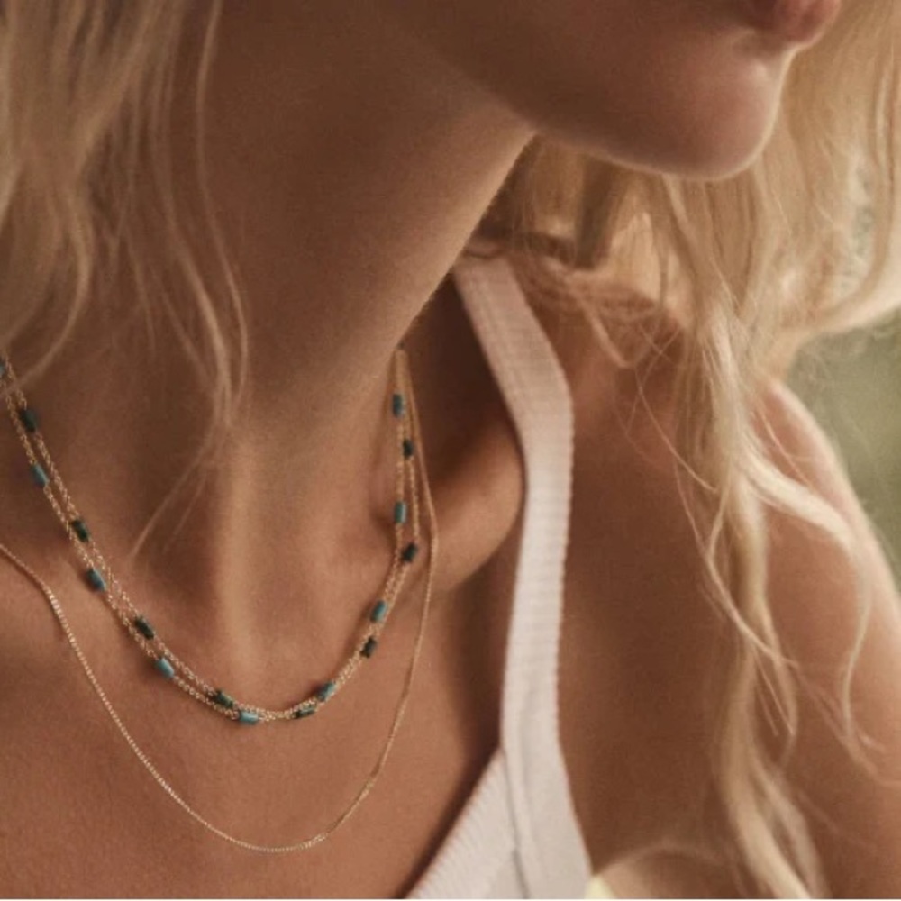 Gorjana New 18k Gold Plated Brass Tatum Bead Necklace in Green Malachite 17” - Picture 3 of 7